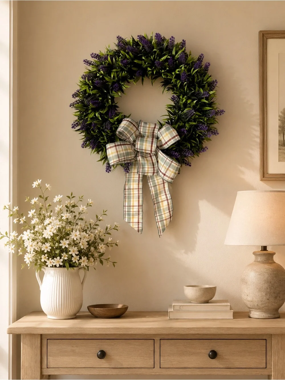 🌿 Handmade 20” Lavender Wreath | Natural Look Front Door Decor
